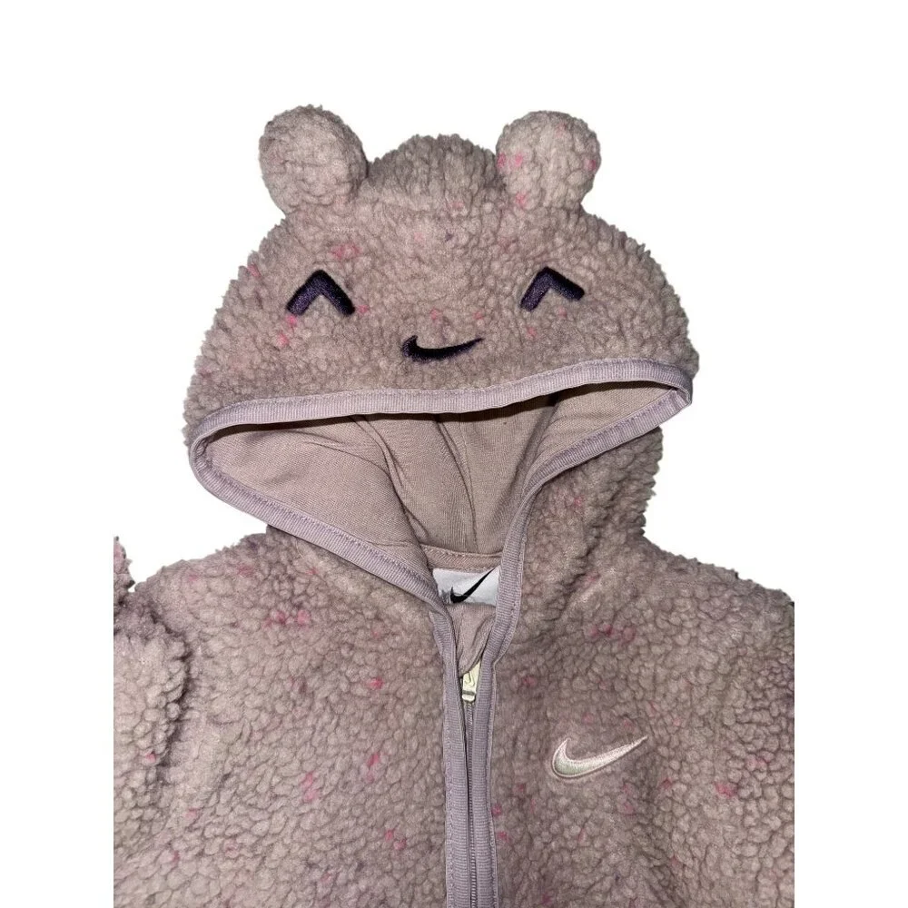 Nike Infant Girls Bunting Pram Snowsuit Sherpa Hooded Ears Full Zip Size 6 Month